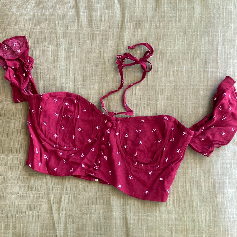 For Love And Lemons x Jaime King la Lana Demi Balconette Crop Buttons Tie Halter